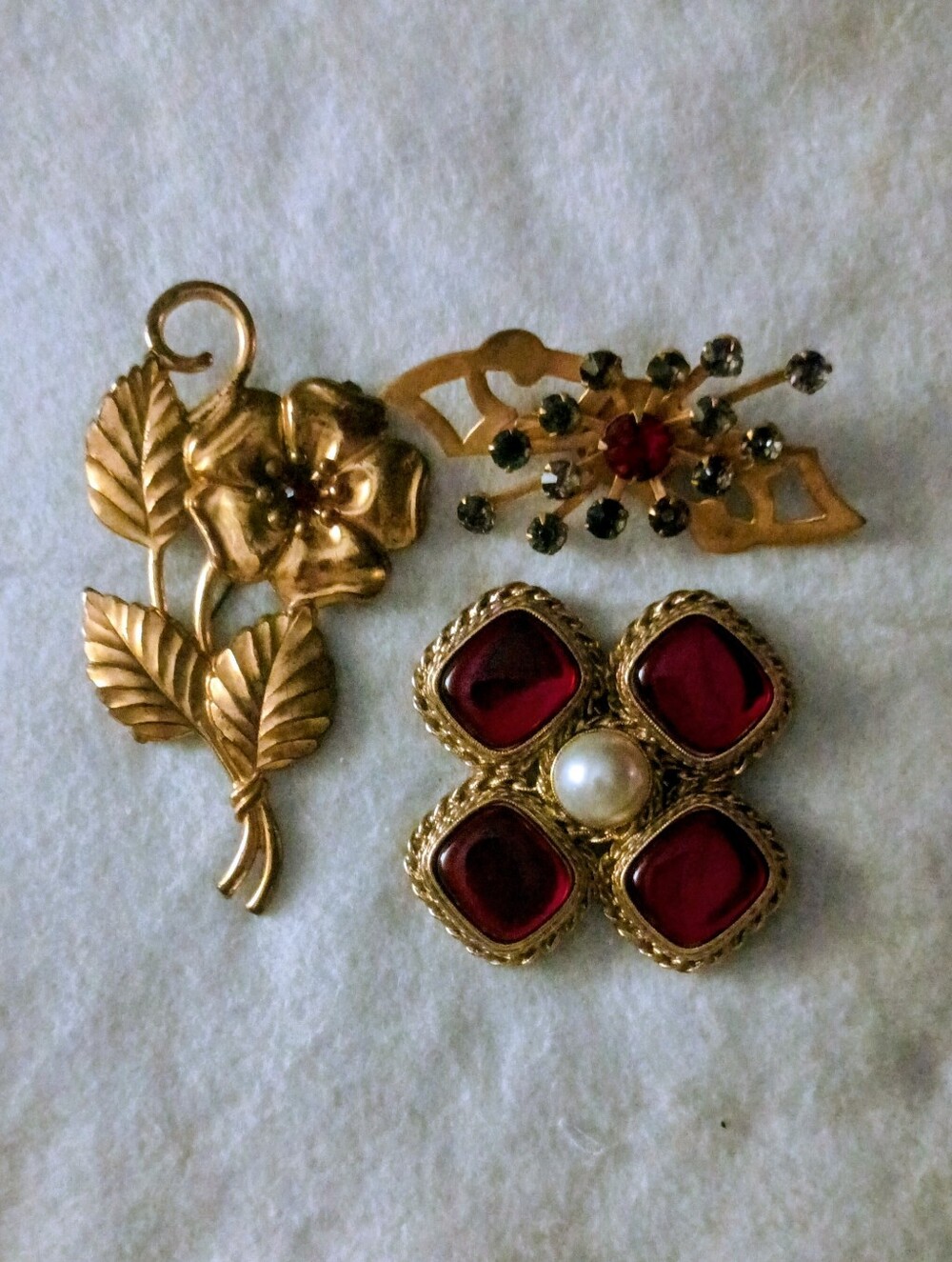Gold Toned 3 Vintage Brooches